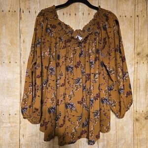Floral Smocked Women's Top - Brown